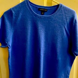 Blue cashmere short sleeve cashmere sweater
